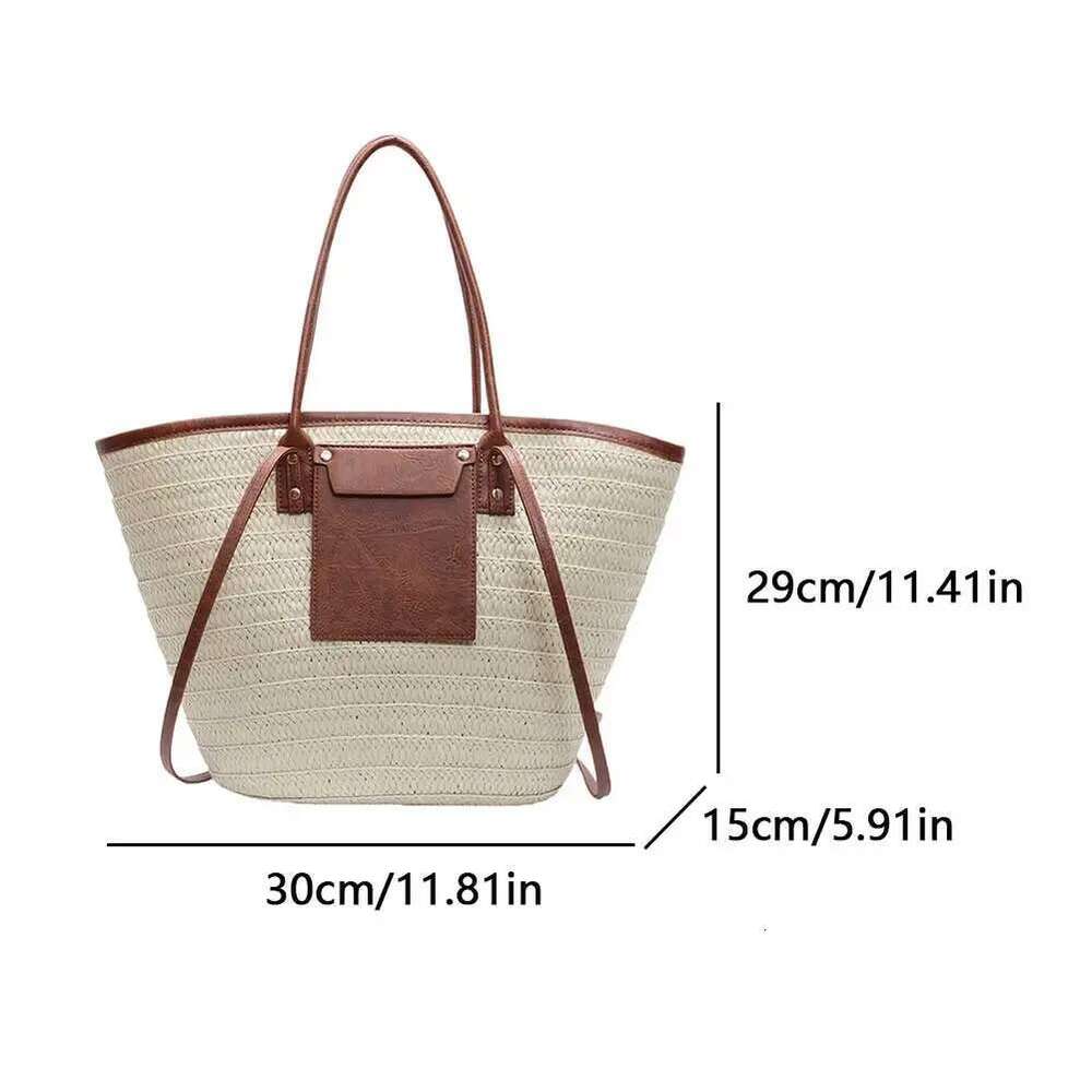 Women Fashion Handmade Straw Shoulder Purse Large Capacity Woven Sling Patchwork Vacation Bag