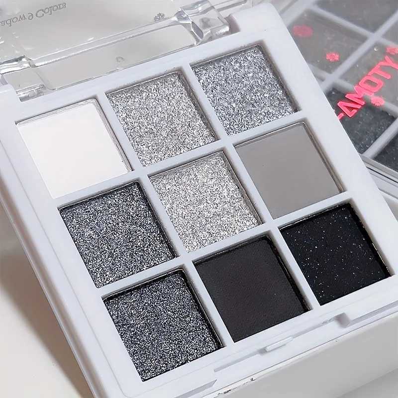 9 Colors Eyeshadow Palette Dark Black Grey Silvery Color Shimmer Matte Glitter Finish Smokey Style W250520
