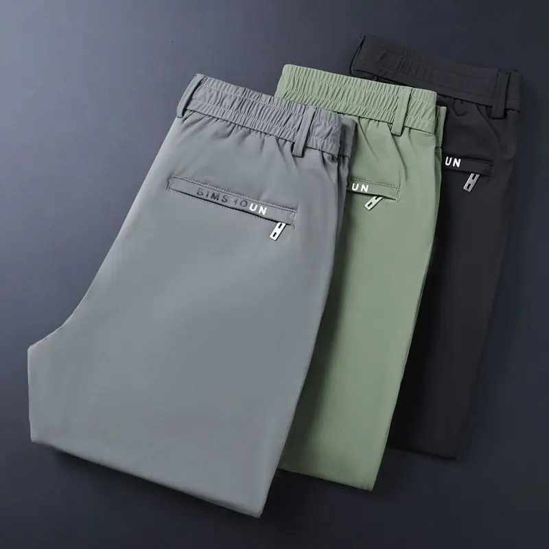 Spring Summer Ultrathin Mens Stretch Slim Straight Casual Pants High Quality Fashion Breathable Golf Sports Trousers 250520