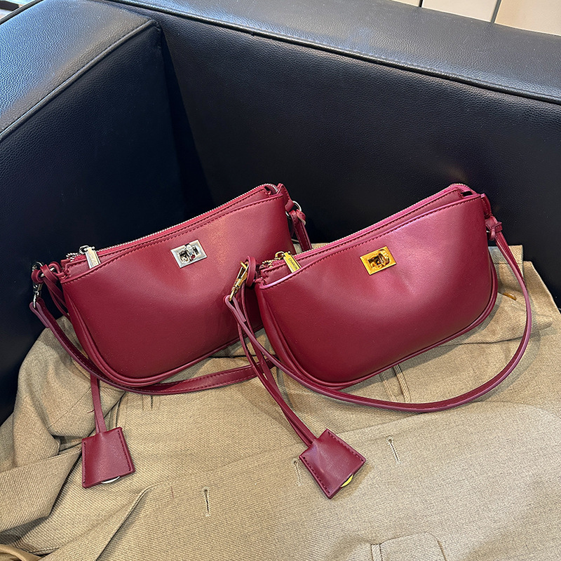 Free Shipping Designer Women's Crossbody Bag Urban Fashion Luxury Wine Red Handbag, High-end And Versatile New Buckle Commuting Shoulder Bag