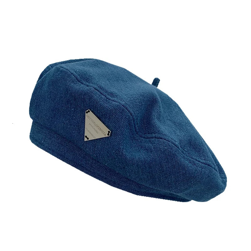 Female Metal Label Cowboy Cotton Denim Beret Women Versatile Painter Hat Headwear Berets Caps 250520