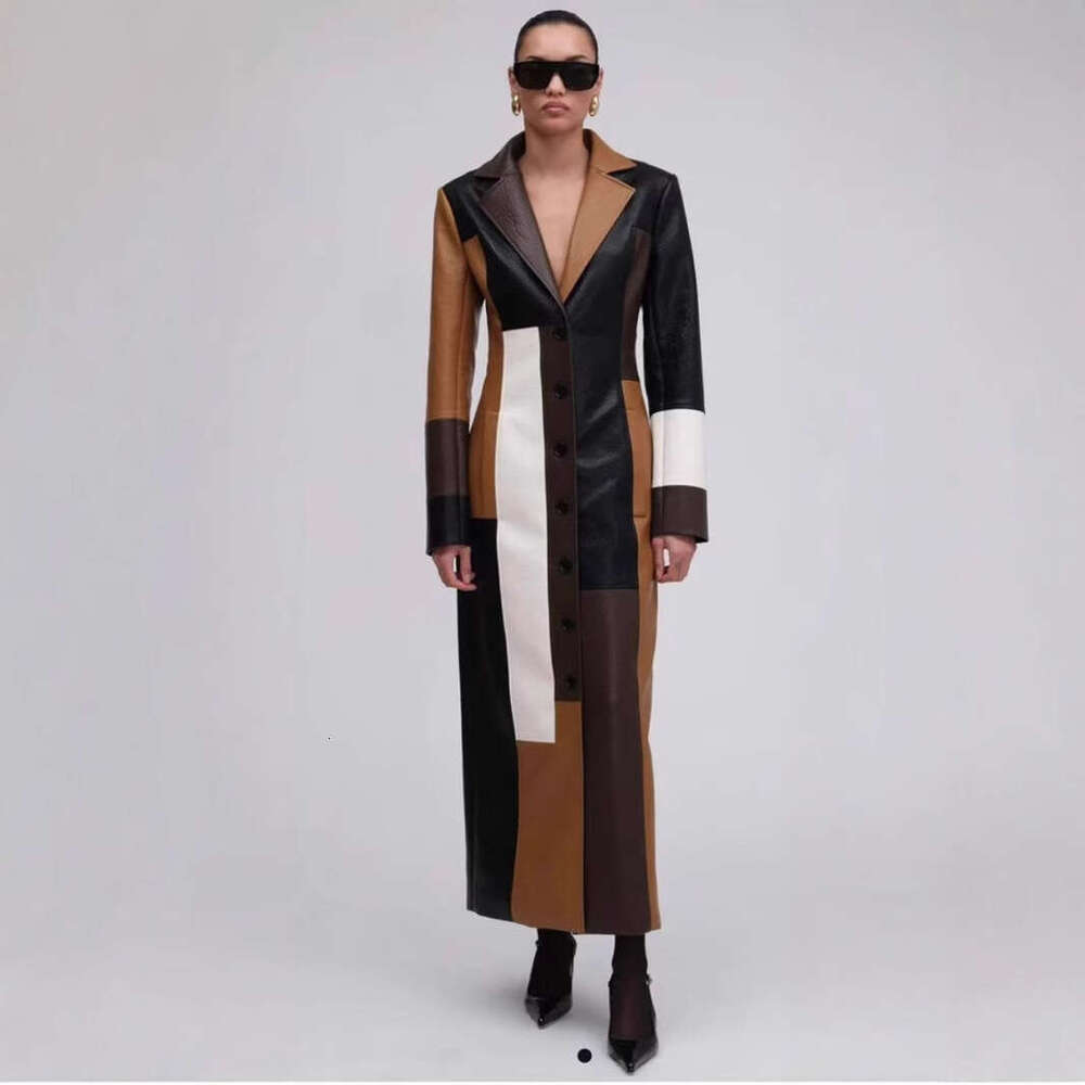 Halter Dress New Splicing Style Fashion Autumn Winter V Neck Women S Long Leather Dress Maxi Dress