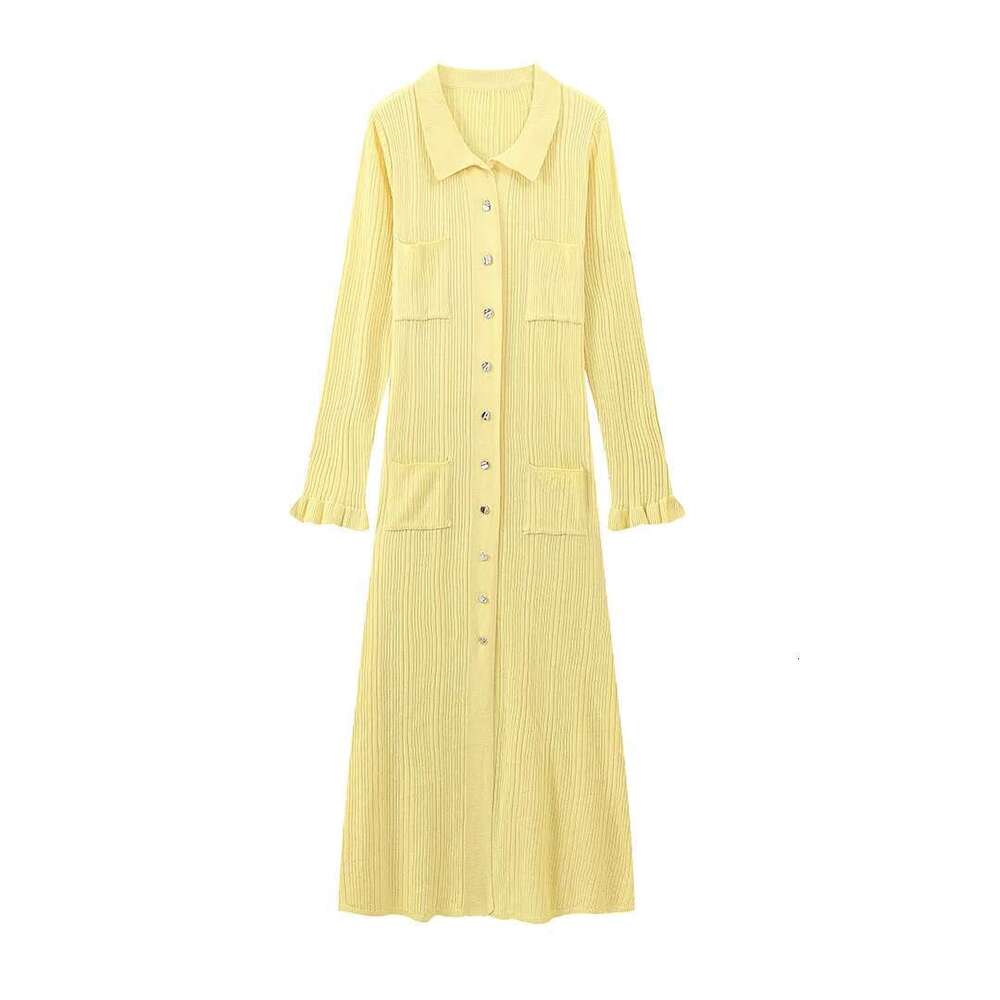 Winter Knitted Dress Women 2024 New Sleee Ruffles Single Breasted Long Dresses Female Party Fashion Sweater Vestidos Designer