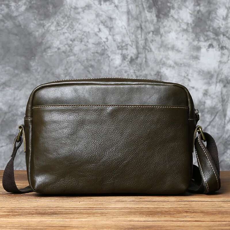 NZPJ Leather Shoulder Natural Cowhide Crossbody Fashion Men's Retro Postman Large Capacity Messenger Bag