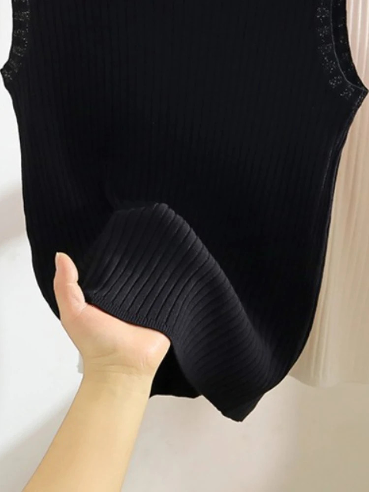 Knitted Tops Neck Summer Basic Shirts White Black Casual Sport Vest Off Shoulder Thin Womens Tank Top 250519