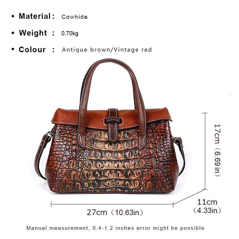 Retro Women's Exquisite Small Handbag, Luxurious Crocodile Texture, Made Of High-Quality Cowhide, Brown
