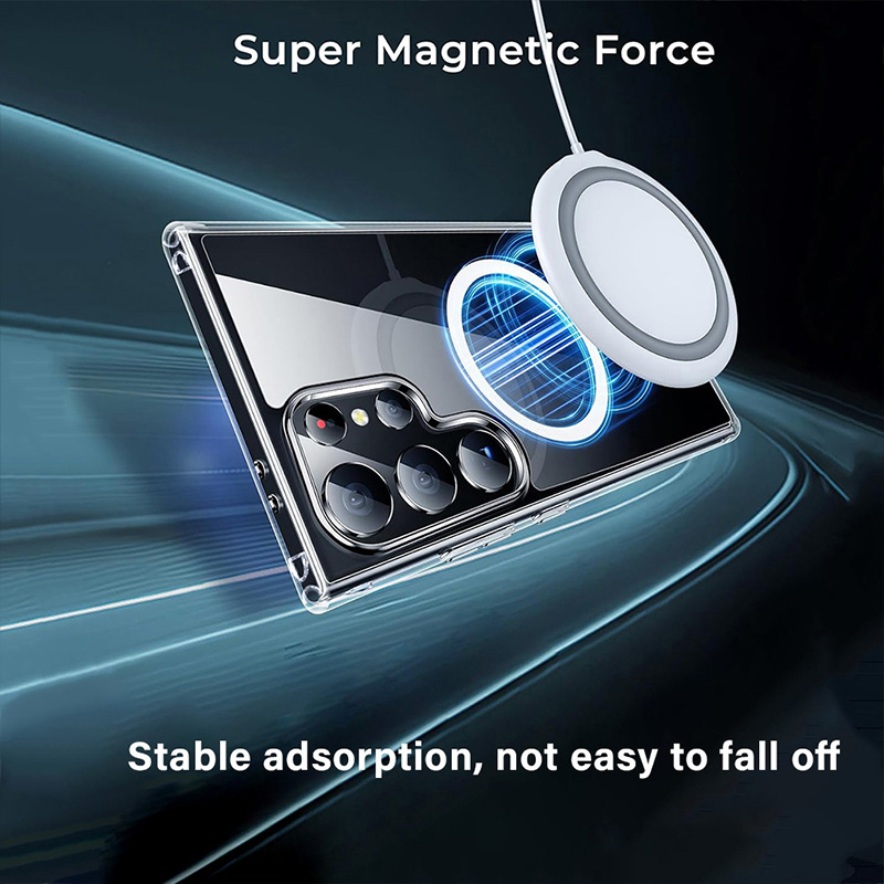 For Magsafe Clear Magnetic Phone Case For Samsung Galaxy S24 23 22 Ultra Plus Transparent Shockproof Wireless Charge Back Cover