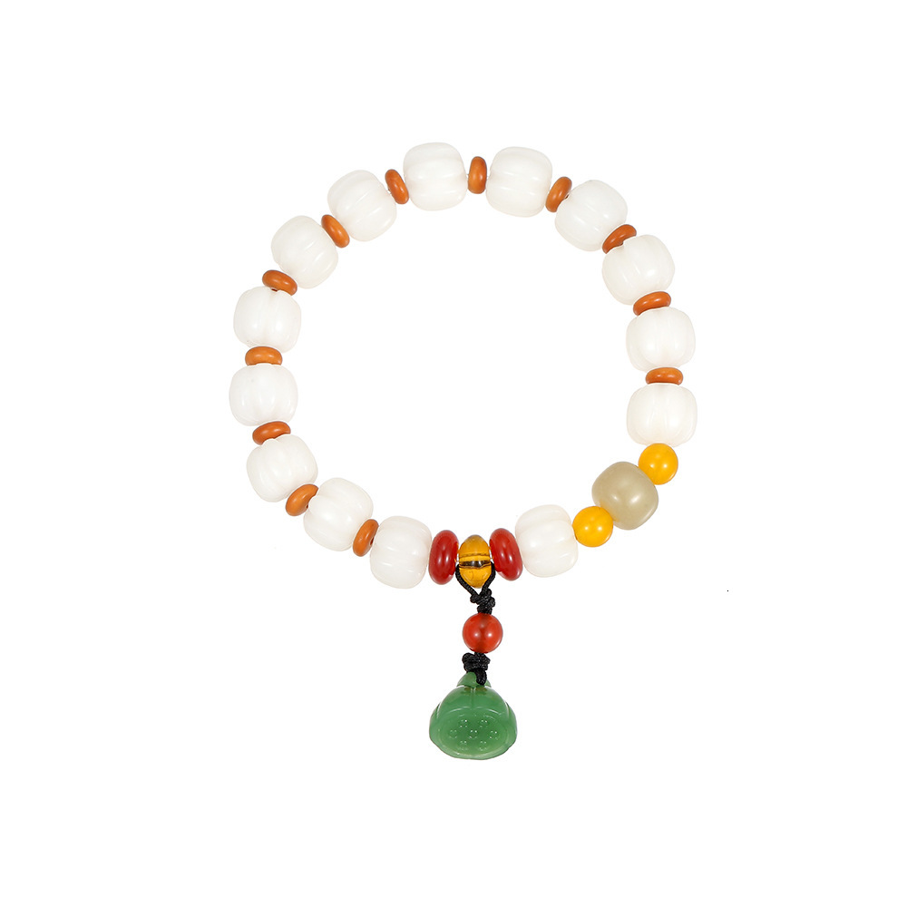 New Chinese White Jade Bodhi Root Hand String China-Chic Lotus Pendant Buddha Beads Bracelet Female Jewelry