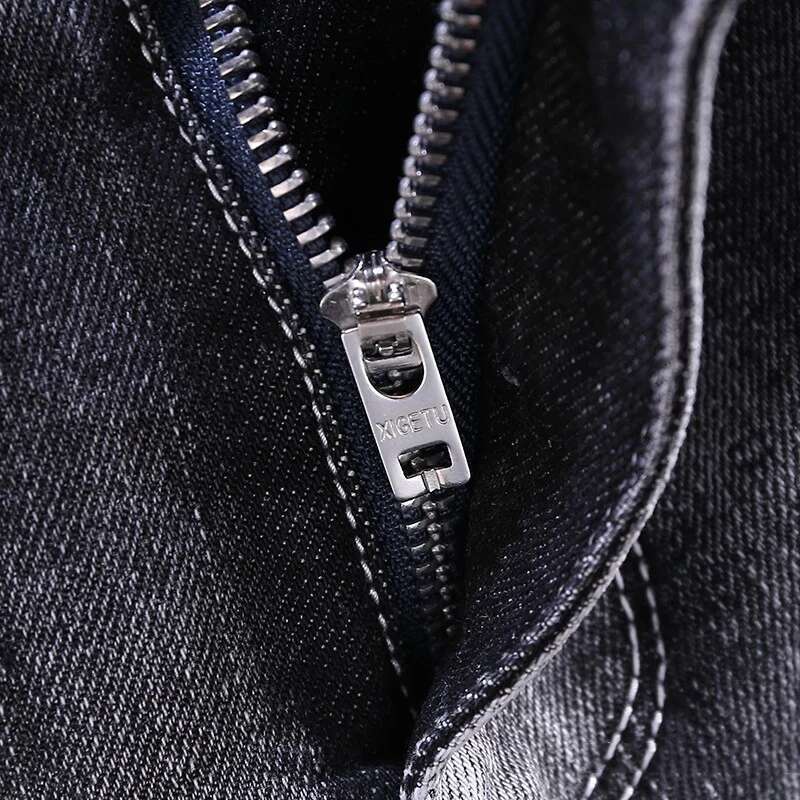 Street Fashion Men Retro Black Gray Stretch Slim Fit Hole Patched Ripped Jeans Painted Designer Vintage Denim Pants Hombre