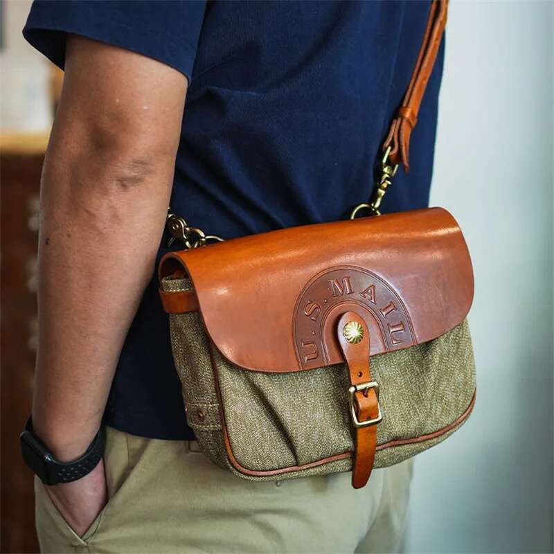 Fashion Vintage High Quality Canvas Genuine Leather Men Messenger Casual Designer Real Cowhide Shoulder Crossbody Bag