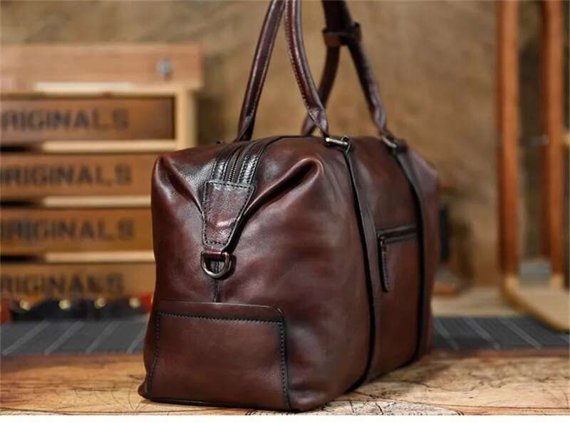 Vintage designer handmade first layer men's travel casual weekend soft real cowhide handbag messenger bag