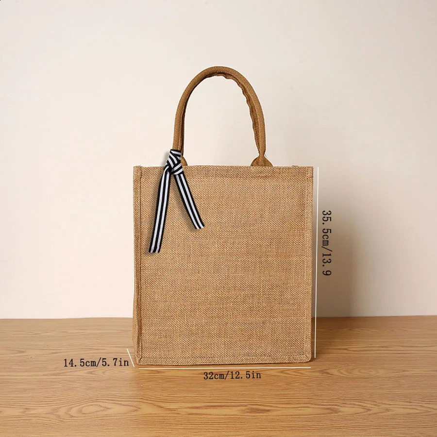 linen tote bag large capacity tote bag bow tie shoulder bag picnic travel storage bag 250516