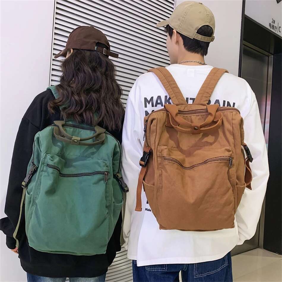 New Solid Color Women Canvas Backpack Vintage School for Teenage Girl 2024 Outdoor Travel Handbag Purses Book Bag Rucksack