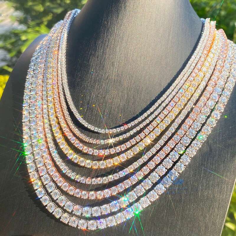 2-6.5mm Men Women Full Moissanite Tennis Chain Rose Yellow Moissanite Tennis Bracelet s925 Silver Tennis Chain For Women Men
