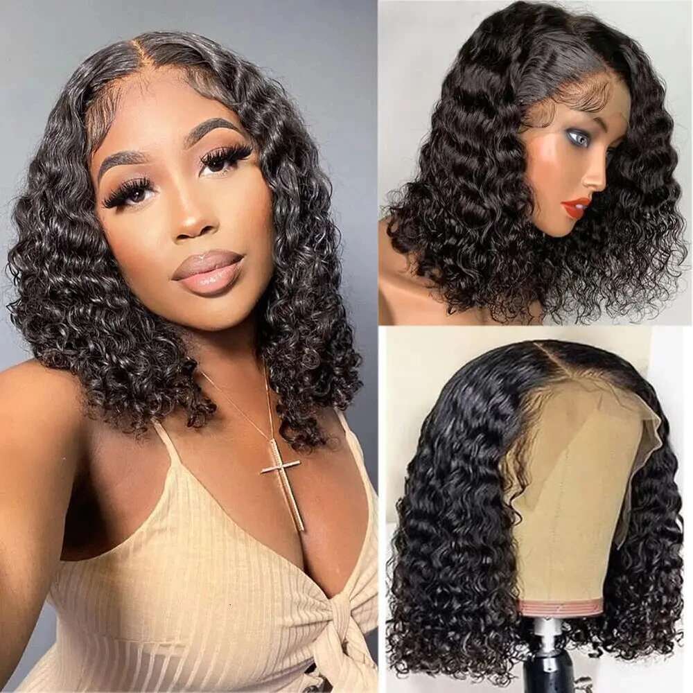 Bob Curly 13x4 Frontal Wig Hd Brazilian Water Deep Wave Lace Front Human Hair 4x4 Closure Wigs