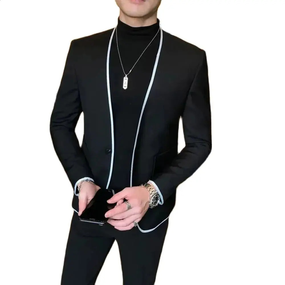 Elegant Black Gentlemen Mens Suits Slim Fit Casual Prom Party 2 Piece Jacket Pants Full Set Male Clothing Terno Blazer 250519