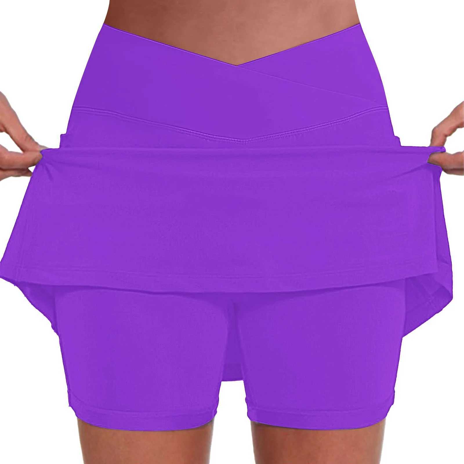 Double Layers Womens Solid Color Casual Athletic Fitness Running Yoga Pleated Shorts Skirt Sport Tennis Skirt XJ250520
