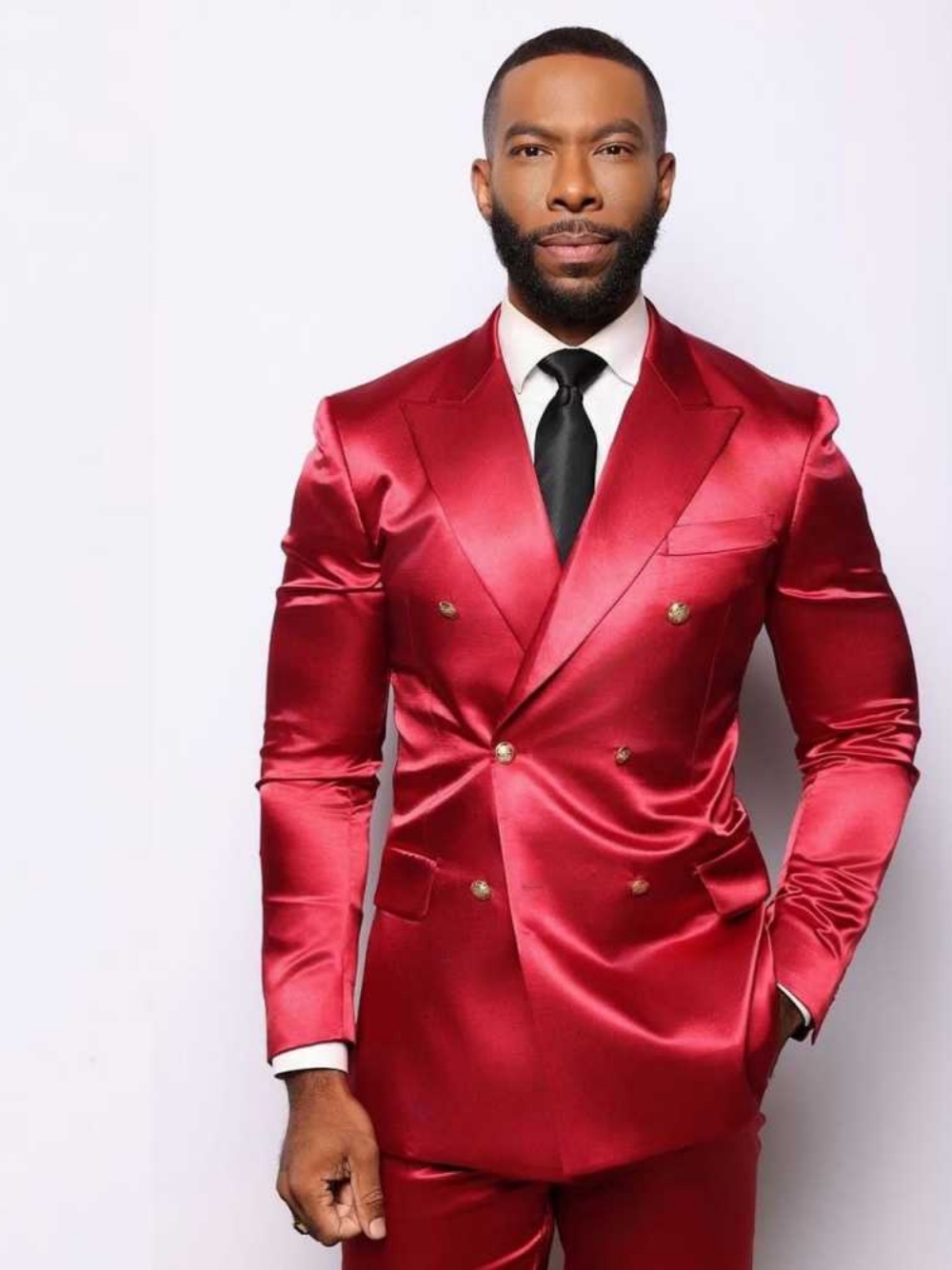 Bright Red Wedding Tuxedos 2 Piece Set Jacket Pants Double Breasted Men Suit Handsome Groom Wear Party Suits Customized