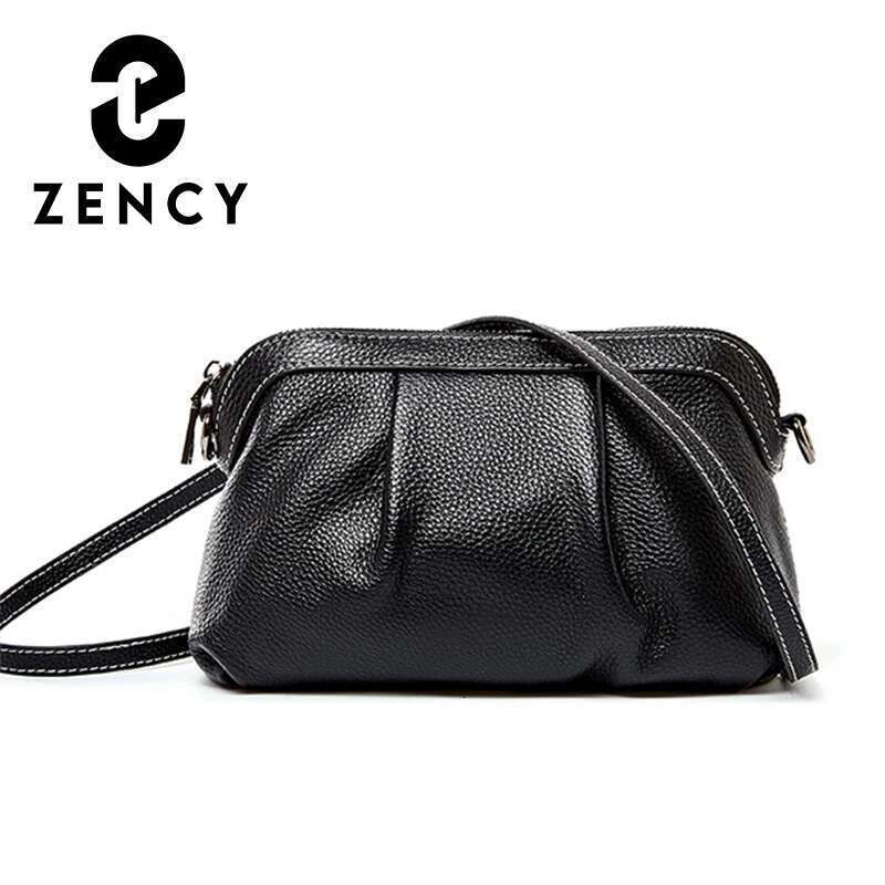 Zency New Model Women Messenger 100% Genuine Leather High Quality Small Hobos Bags Daily Casual Lady Shoulder Bag Black Grey
