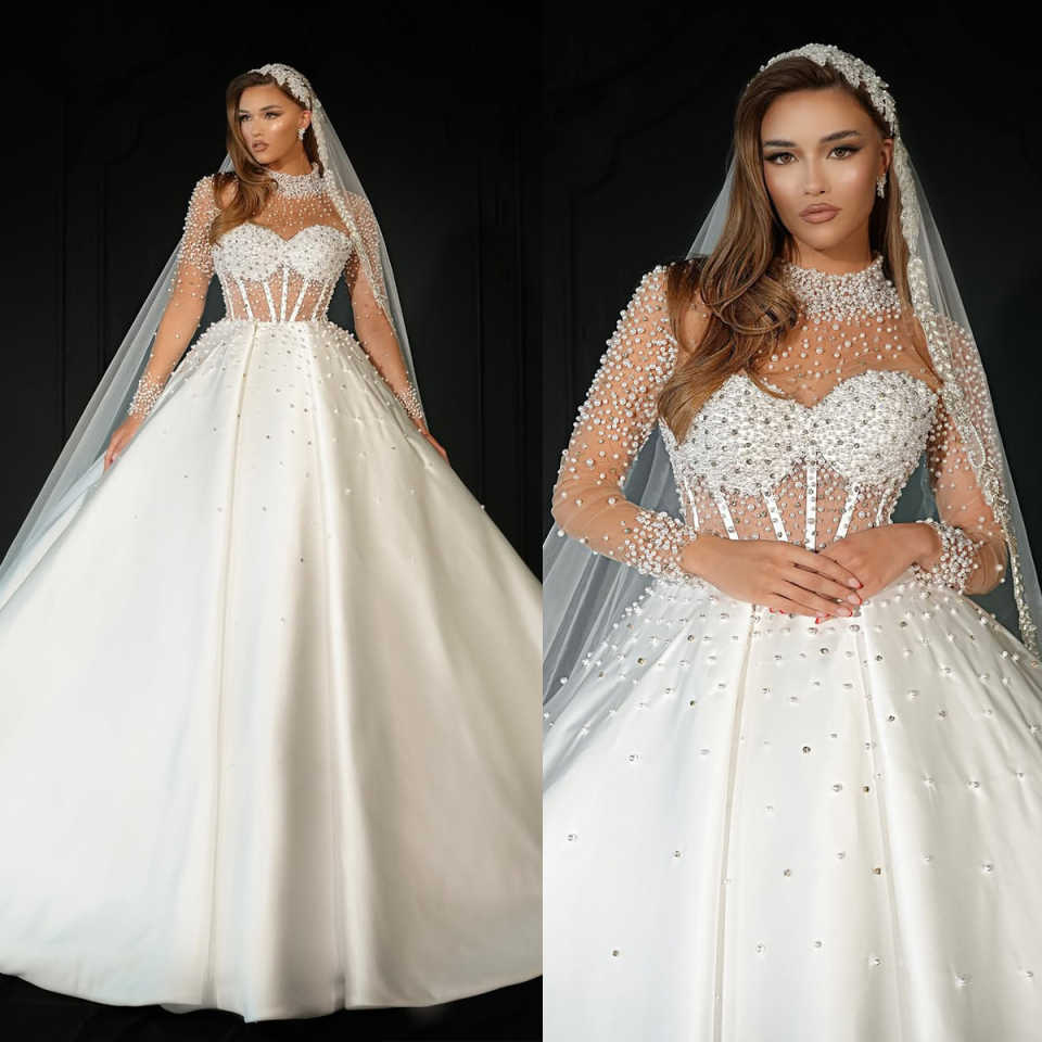 Vintage Ball Gown Wedding Dresses With Sparkling Sequins Pearls Crystals Arabic Dubai Bridal Gowns Vestidos De Novia Customized