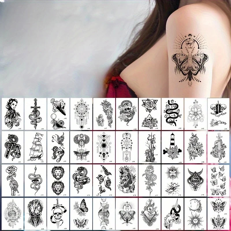 52-Piece Black White Waterproof Temporary Tattoo Stickers Set Durable Body Art Fake Tattoos for Daily Wear Artistic Events 250515