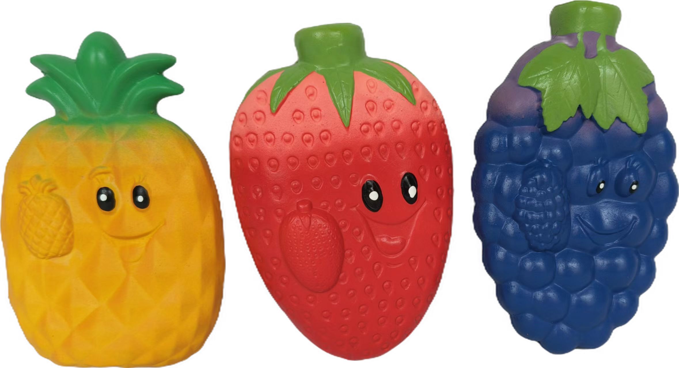 Latex Soft Fruit Pet Toy Natural Rubber Squeaky Strawberry, Pineapple, and Grape Shaped Teething Pet Toys for Dogs (Set of 6)
