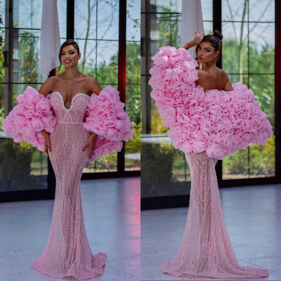 Gorgeous A Line Evening Dresses For Women Sweetheart Neck Wrap Gown Sequins 3D Floral Dress Party Customized Dress