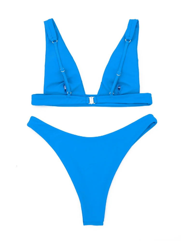 Sexy Solid Bikini Women V-neck Swimwear Two Pieces Swimsuit Female Low Waist Bikini Set Brazilian Bathing Suit Bathers 250516