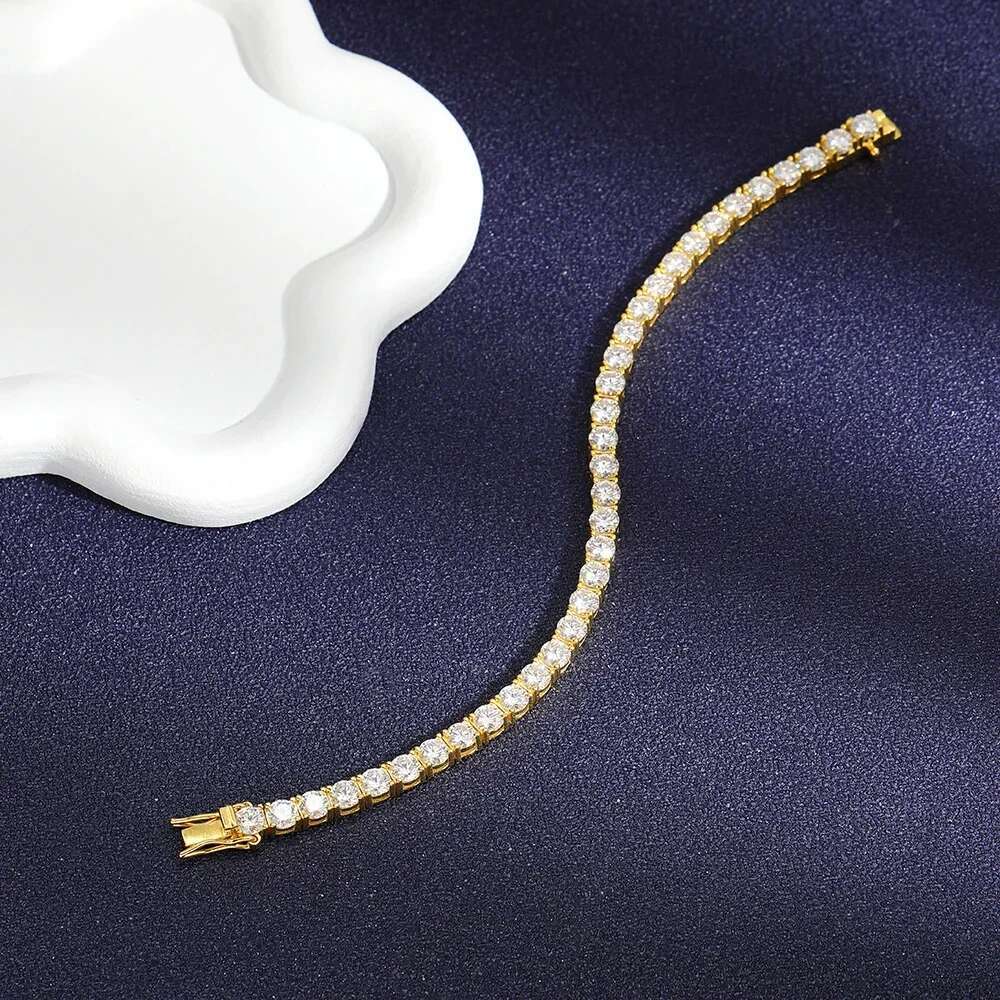 D Color VVS1 Moissanite Tennis Bracelet for Women Men Original S925 Sterling Silver 18K Gold Plated with GRA Wedding Jewelry