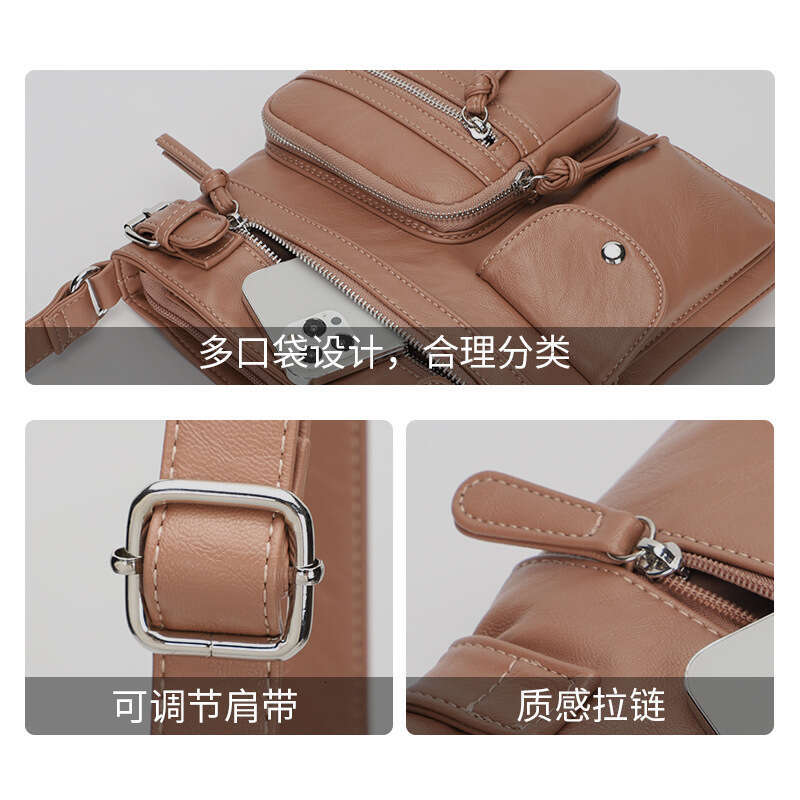 Bags, ladies' crossbody multifunctional small square European American fashionable niche PU shoulder bag, 2025 new style, unique and elegant temp