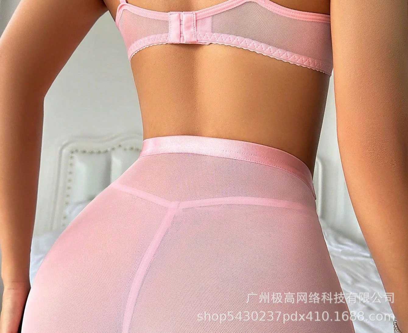 Women Pink Sexy Lingerie Gather Bra Lace Set Lingerie Outfit with Steel Rim R250520