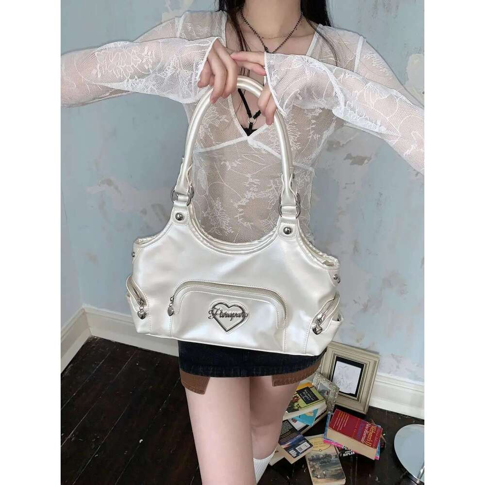 JIAERDI Fairycore Aesthetic Y2k Women Hot Girls Versatile Chain Chic White Underarm Bag Purse Female Haruku Sweet Handbag