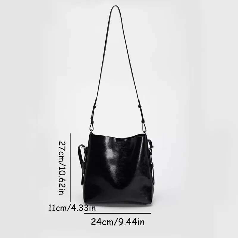 Black Atmospheric Double Strap, One Shoulder Fashionable Handbag, Crossbody Bucket Bag, Waterproof