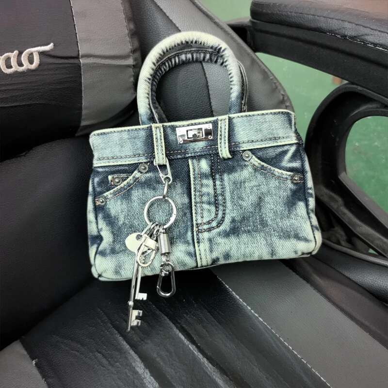 2025 new European and American classic lock design wash denim pants personalized top handle shoulder bag