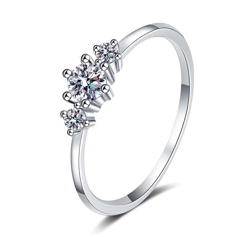 Platinum Plated Moissanite Rings Round Brilliant Diamonds Stackable Rings for Women Sterling Silver Eternity Bands Fine Jewelry