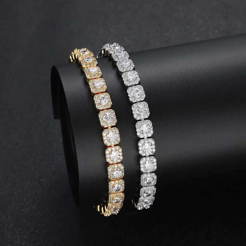 6mm Full Moissanite Bracelets For Men Women Square Round Brilliant Diamond 925 Sterling Silver Hip Hop Wedding Jewelry With GRA