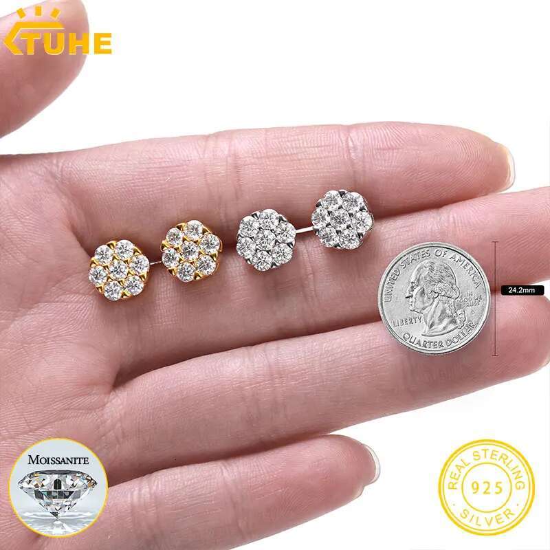 Classic Round Unisex Moissanite Earring For Women Sterling Silver 925 Earrings Mens Fashion Hip Hop Jewelry