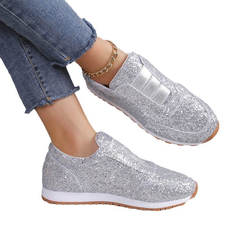 Large Size Casual Shoes New Sequined Cloth Shoes For Sports And Leisure Women Shallow Mouth Flat Bottom Round Toe Ddmysaturn