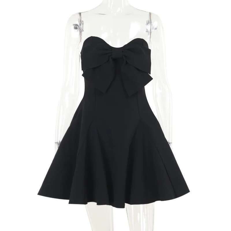 NIDANSSI Strapless Bow Backless Elegant Evening Party Women Ruffle Sexy White Bodycon Mini Summer Dress Vestidos