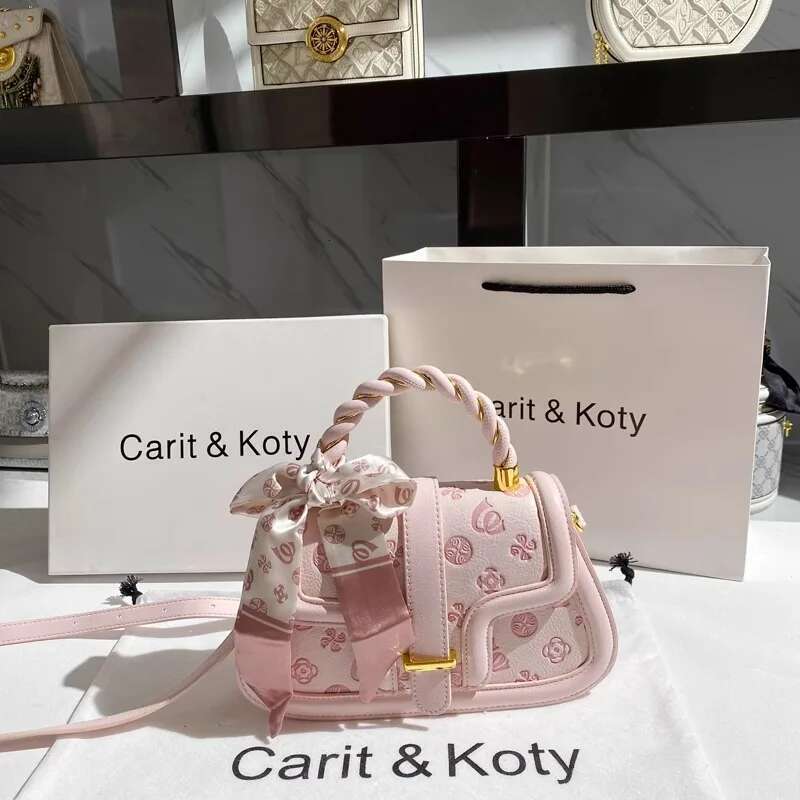 Women's Top New Fashion Handheld Saddle Bag with Beautiful Printing Flower and Scarves 2024 Popular Festival Gift Handbag