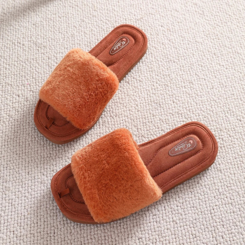Eyriphy Womens Fluffy Furry Fur Slippers Open Toe Casual Bedroom Slides Memory Foam Soft Sole Cotton Shoes Anti-Slip Spa Indoor 250516