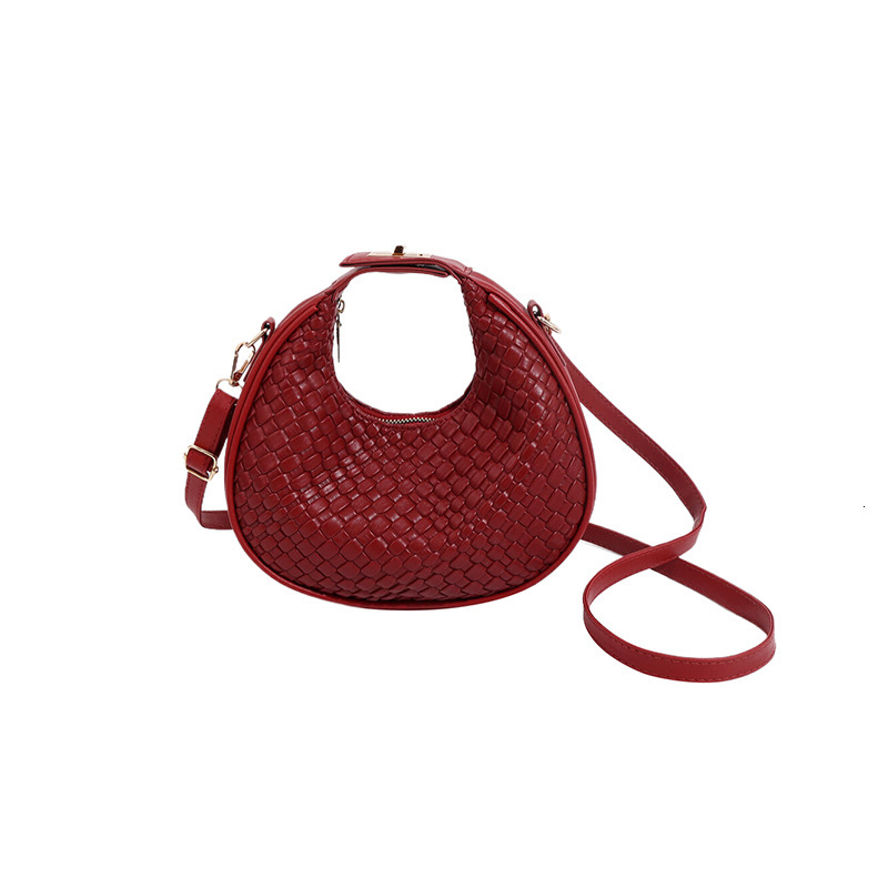 2024 New Fashion Knitted Pattern Single Crescent Simple Solid Color Western Style Handheld Cross Shoulder Women's Bag