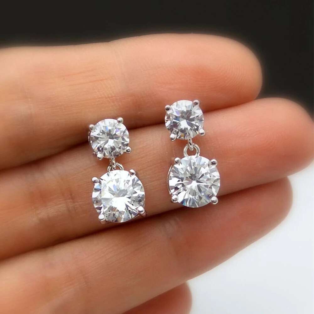 5.6cttw Dangle Drop Double Stone Moissanite Earrings For Women Round Cut Diamond 925 Sterling Silver Engagement Wedding Jewelry