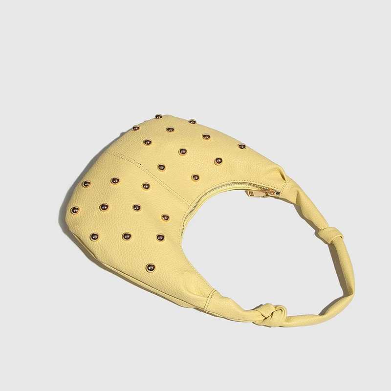 Personalized Rivet Fashion Shoulder Bags Solid Color PU High-end yellow crescent bag Women Handbag Luxury Brand Small Tote Bag M250520