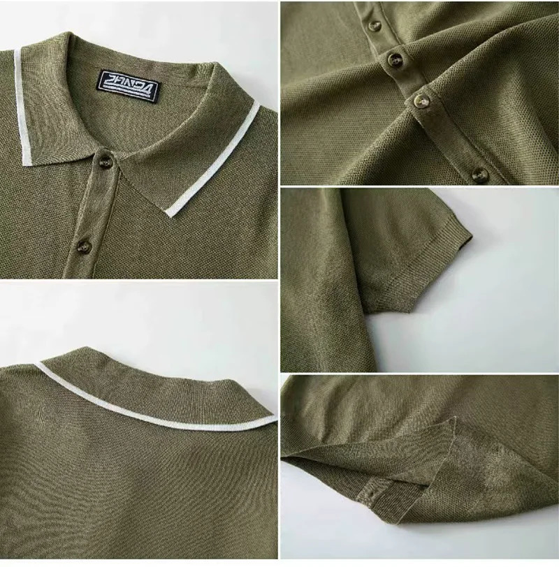 Spring Summer Knitting Polo Shirt Men Casual Turndown Collar Button Solid Top Short Sleeve Ice Silk Tee Vintage Cardigan 250520