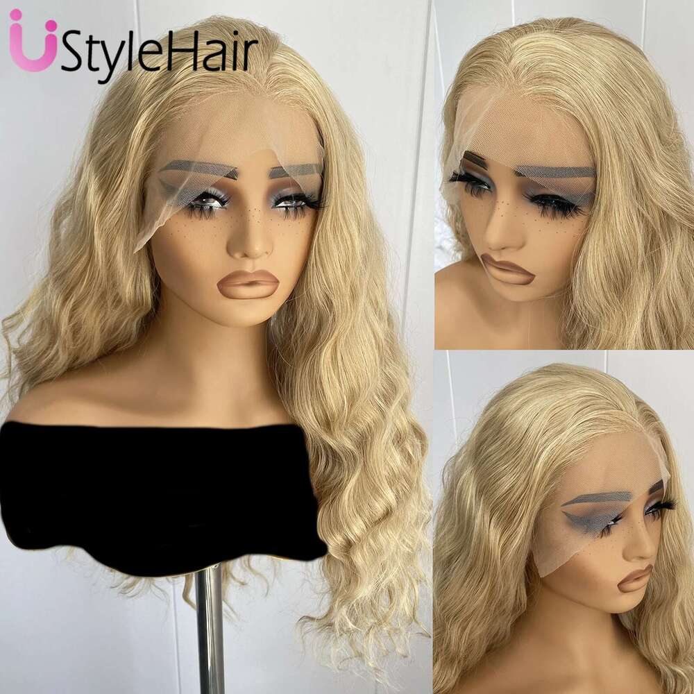 Mix Blonde Front Long Deep Wave Synthetic Hair for Women Natural Hairline 13x4 Lace Wig Glueless Heat Resistant Fiber