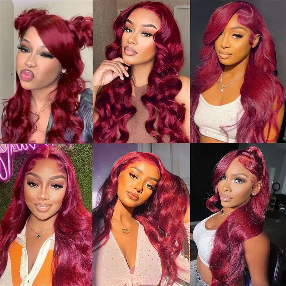 13x4 Body Wave Bury 99j Cherry Red Colored Front 100% Human Hair Wigs On Sale Glueless Lace Frontal Wig Pre Plucked