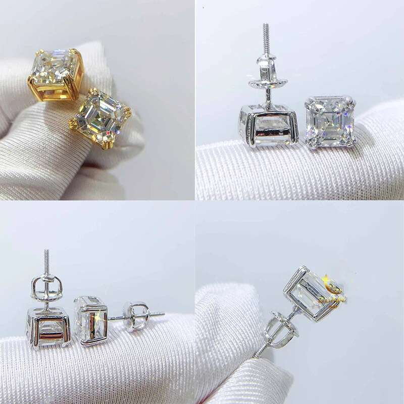 COSFIX Moissanite Stud Earrings for Women Luxury Men Moissanite Stud Earrings Asscher Cut D Color Womens Moissanite Earrings