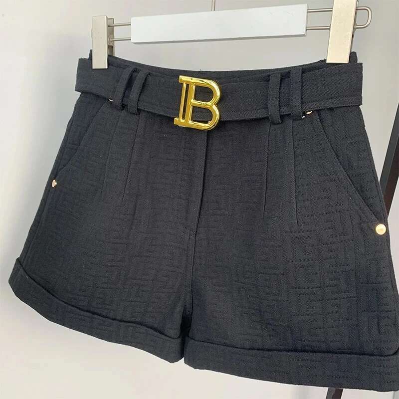 5 Colors Option Pink Texture Washed Denim Shorts For Women With Belt Casual Style Quality Jeans Trousers