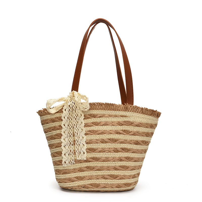 Free Delivery Designer Bag Bohemian Small Broken Edge Striped Tote Shoulder Fashionable Hand Held Straw Woven Beach For Women Luxury Bag